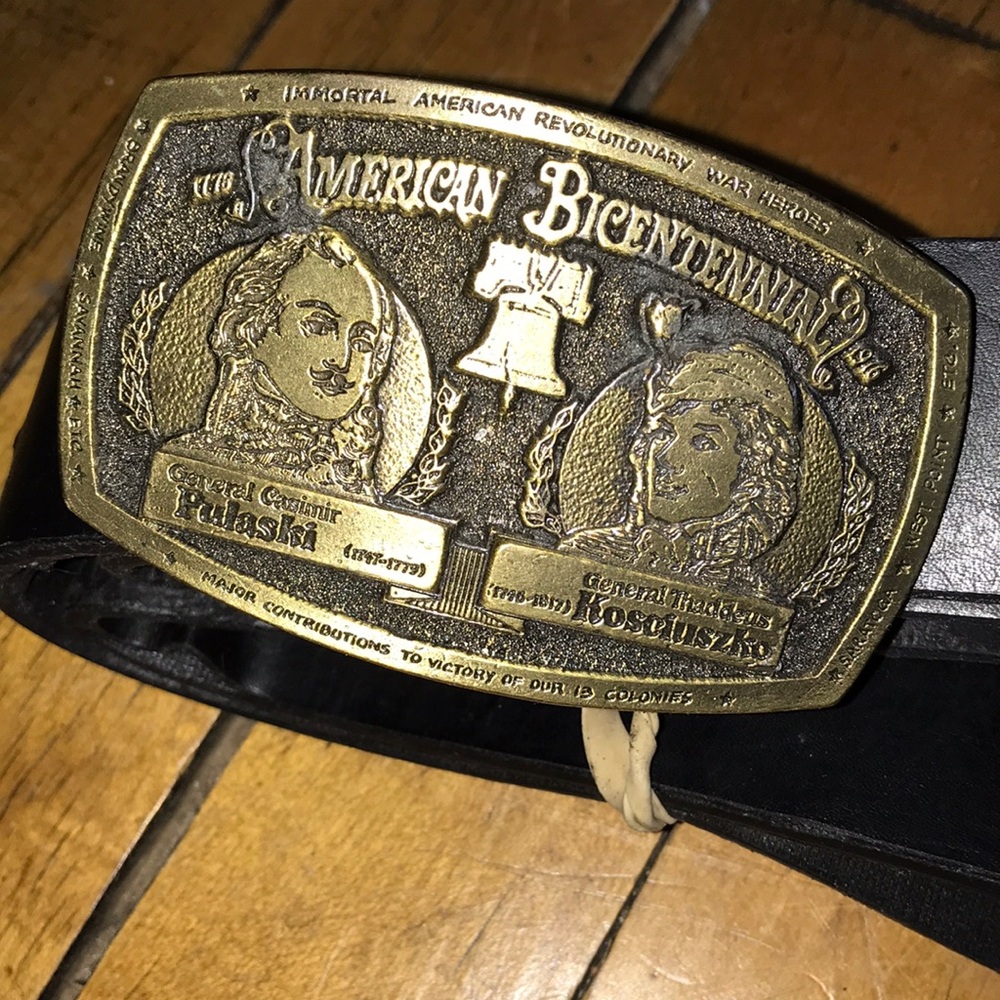 American Bicentennial 1976 Polish Heroes Brass Belt Buckle - Gold Tone 1 of‎ 500